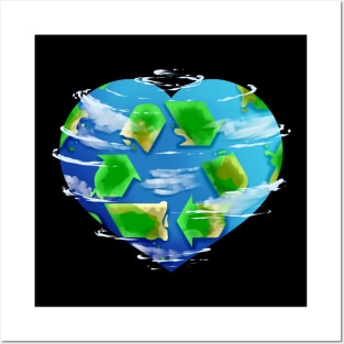 Earth Heart With Clouds And Recycle Logo For Earth Day Posters and Art